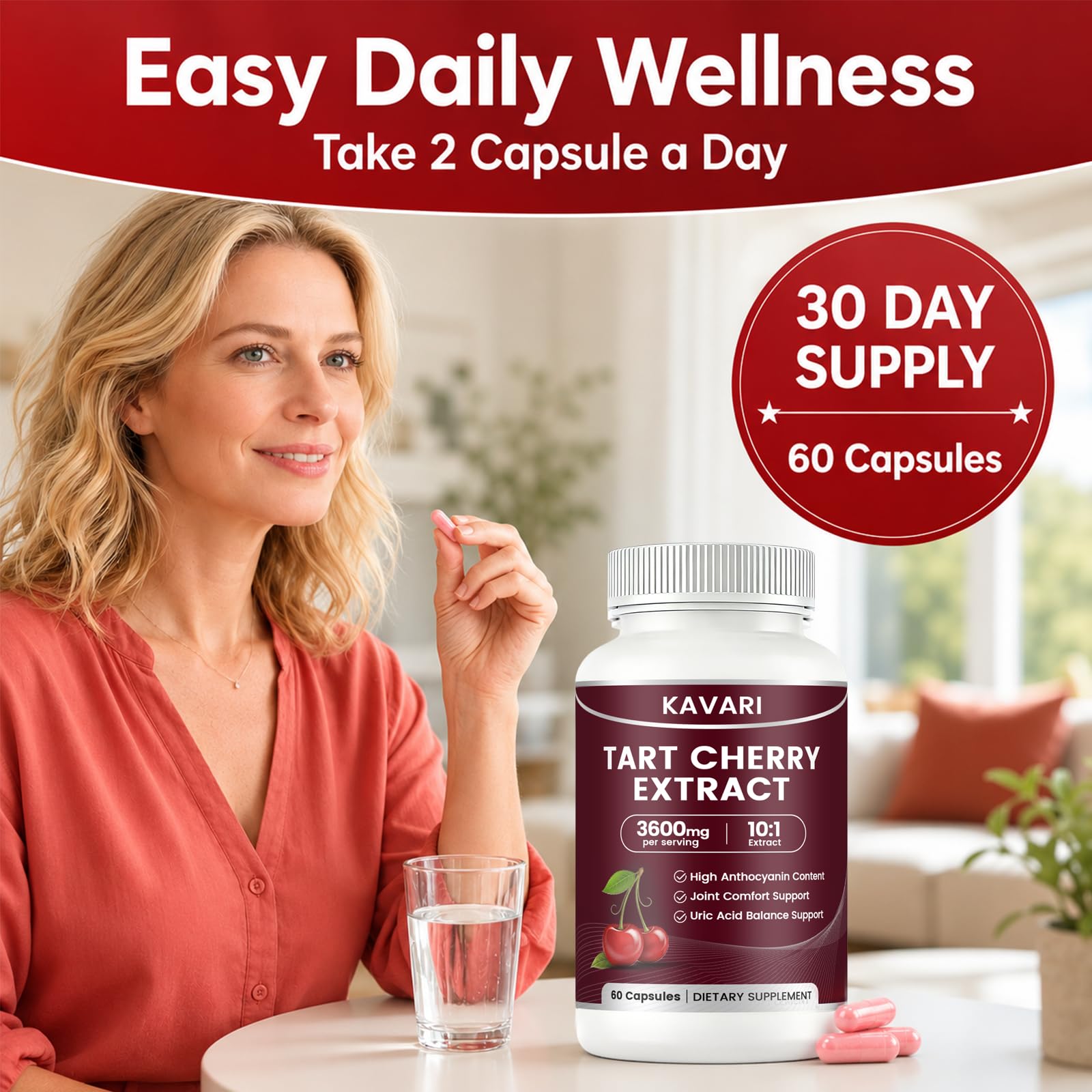 KAVARI Tart Cherry Extract Capsules Cold Extracted 10:1 Concentrated, Organic Tart Cherry Powder Supplements, 60 Capsules (1) — Amazon image 5