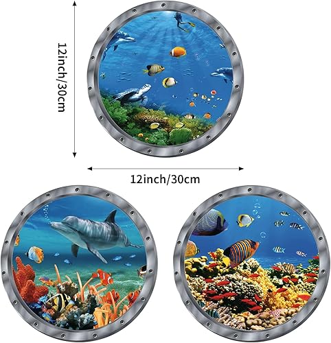 Miniatura 3 de 3 calcomanías de pared de animales del océano, calcomanías de pared para despegar y pegar, patrones de peces, medusas y corales, calcomanías 3D para