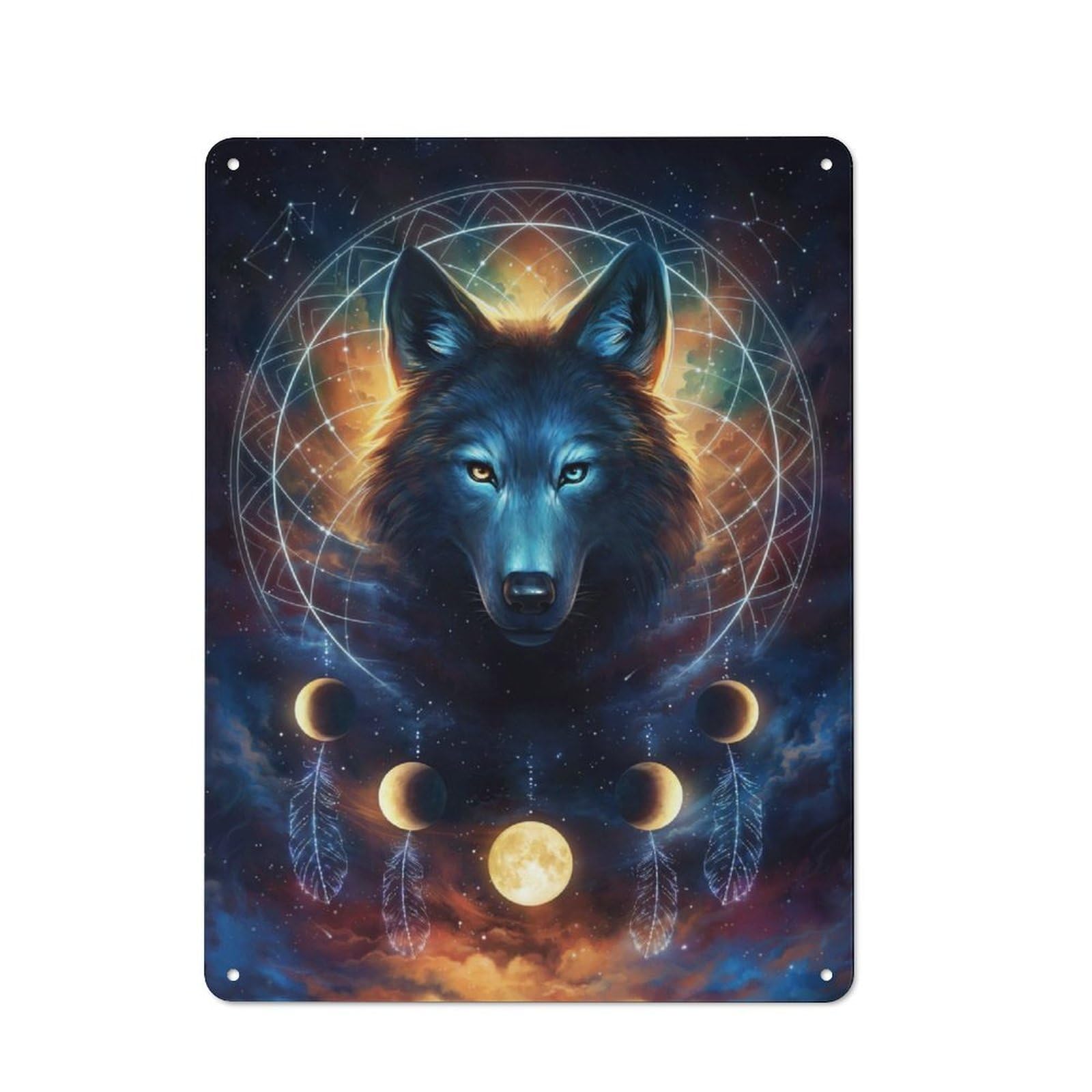 Junmoney Dream Catcher Wolf Retro Tin Sign 40X30cm Featuring For Bar Or Restaurant, For Metal Sign Collectors, For Garage And Workshop Walls