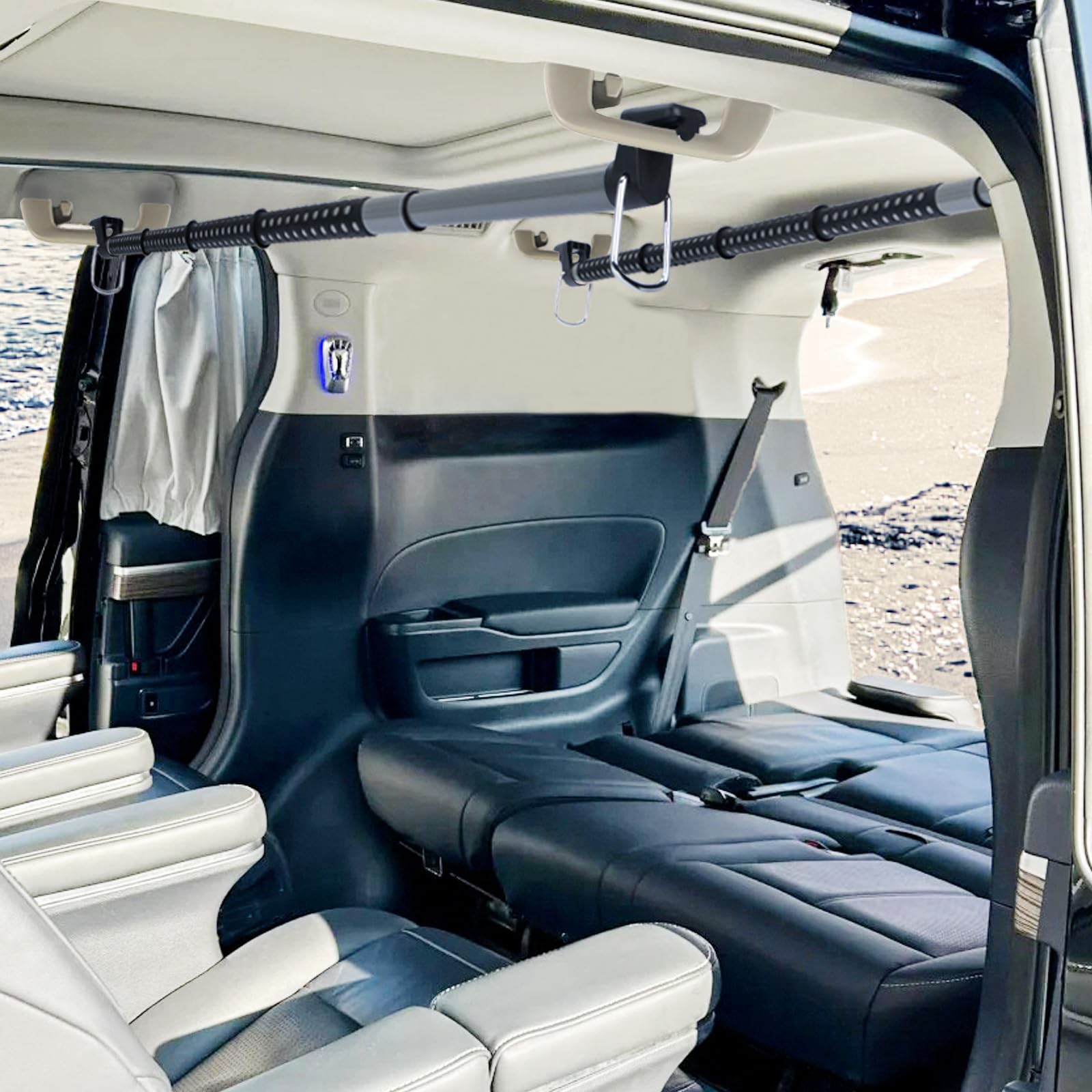 aleawol 車用ハンガーバー 固定ストラップ付き ２本セット 伸縮自在91〜164cm 耐荷重40kg 滑り止め 車天井収納 純正内装を傷つけない | ドライブ・キャンプ・スキー・サーフィン・釣り用, 車内用多機能物干し竿, ロッドホルダー, 着脱簡単・脱落防止, ルーフグリップ付き乗用車・SUV・ミニバン・バンに対応