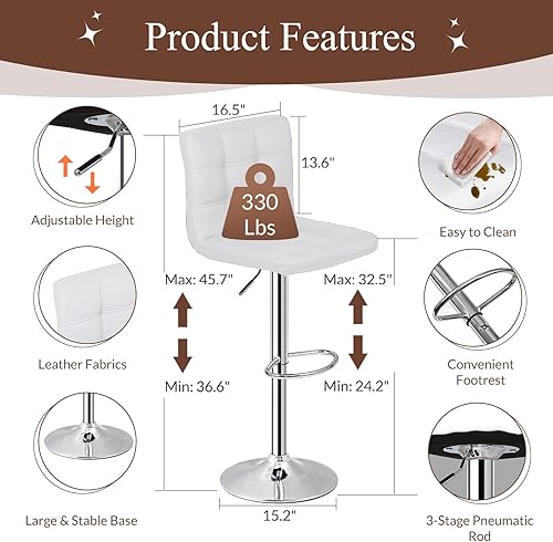 Miniatura 4 de ZENY Taburetes de bar extragrandes – Sillas de mostrador ajustables de altura giratoria, juego de 4, taburetes cuadrados de piel sintética para