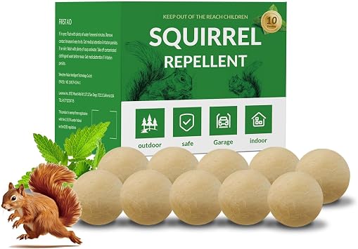 10 Pack Squirrel Repellent Outdoor, Chipmunk Repellent, Rodent & Squirrel Repellent for Attic, Car Engines, Ultra Powerful Squirrel Deterrent Keep Squirrels Out of Garden, Long-Lasting, Pet Safe
