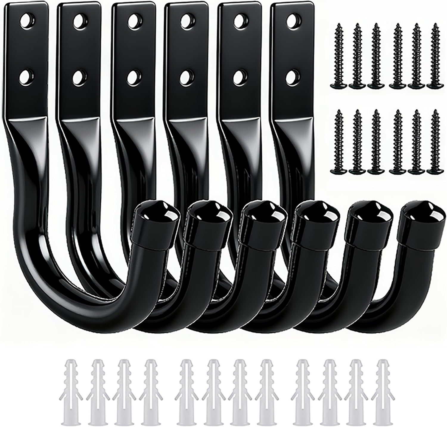 6-Piece Heavy Duty Garage Storage Hooks – Carbon Steel J-Hooks For Bikes, Ladders & Extension Cords, Rust-Resistant With Wall Anchors