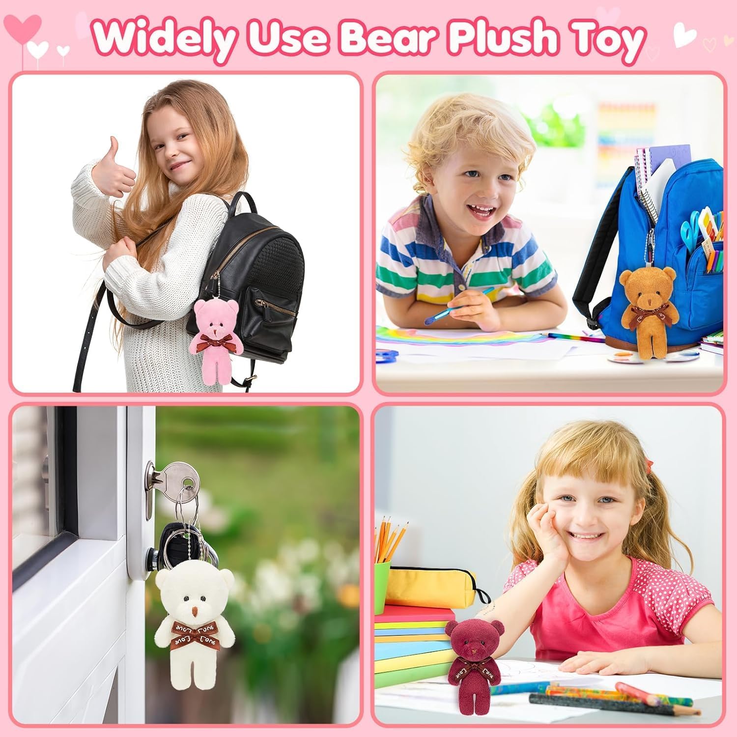 Valentines Day Cards for Kids School, 24 Packs Valentine's Day Plush Bear with Greeting Cards, Valentines Day Gifts for Kids, Valentines Party Favor, Classroom Exchange Prizes for Boys Girls