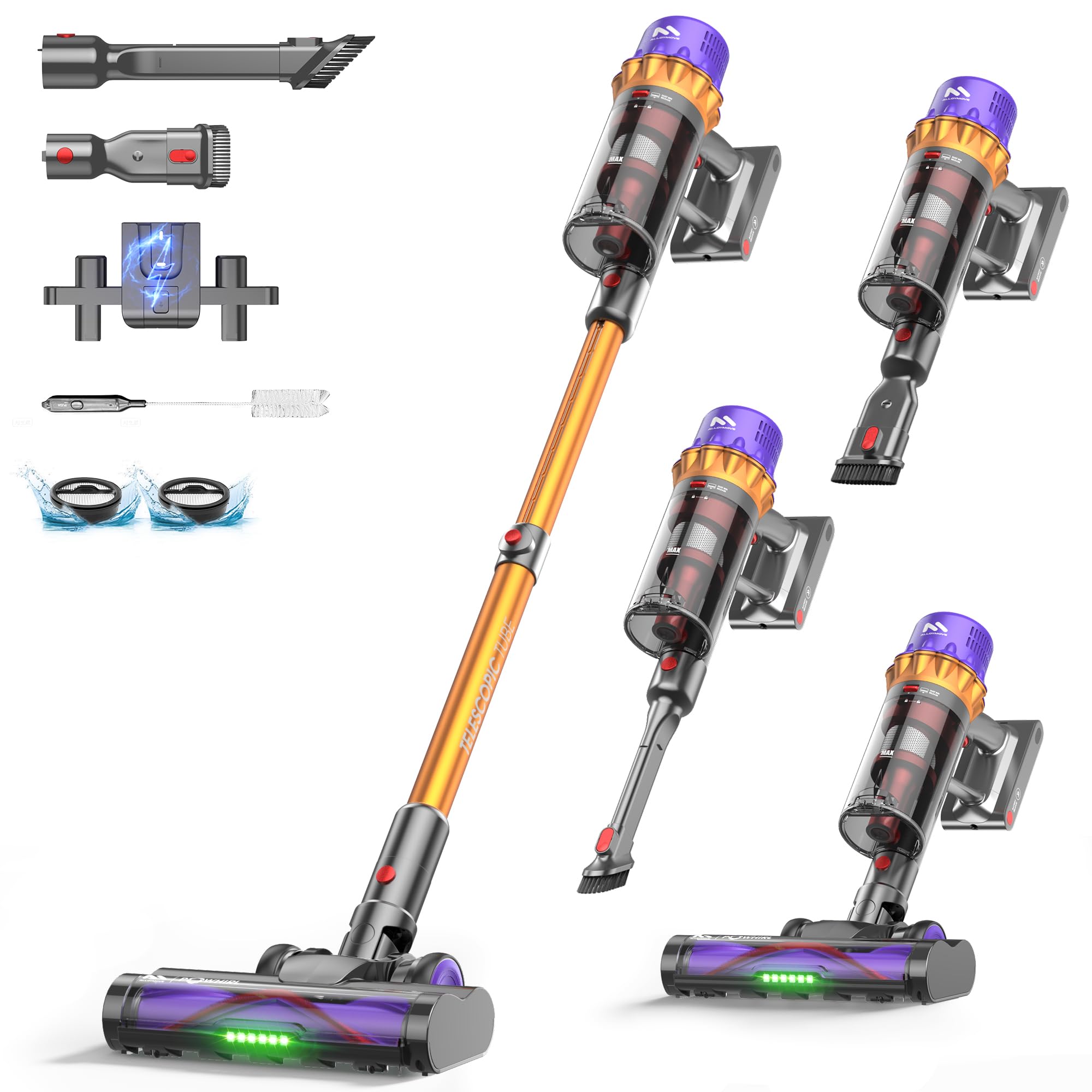 AlloyMove Cordless Vacuum Cleaner, 550W/50KPA Powerful Suction Vacuum Cleaner, Up to 80mins Runtime,Rechargeable Vacuum Cleaner for Home, Stick Vacuum for Carpet/Floor/Pet Hair Cleaning, A05
