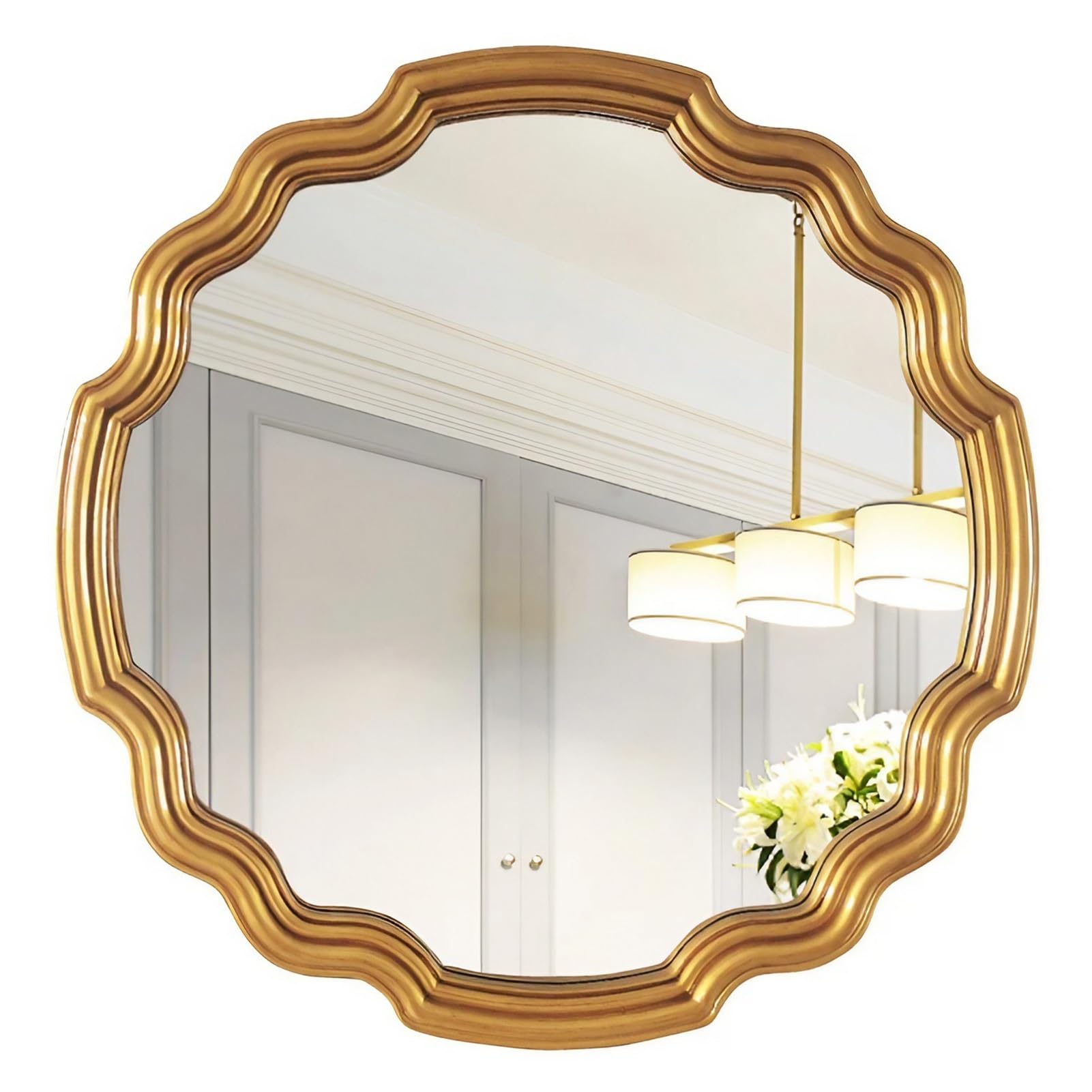 FGXHHS Gold Wavy Hanging Mirror,Vintage Round Wall for Home Decor,Bathroom Vanity, Bedroom,Living Room, Entryway(65cm(26inch))