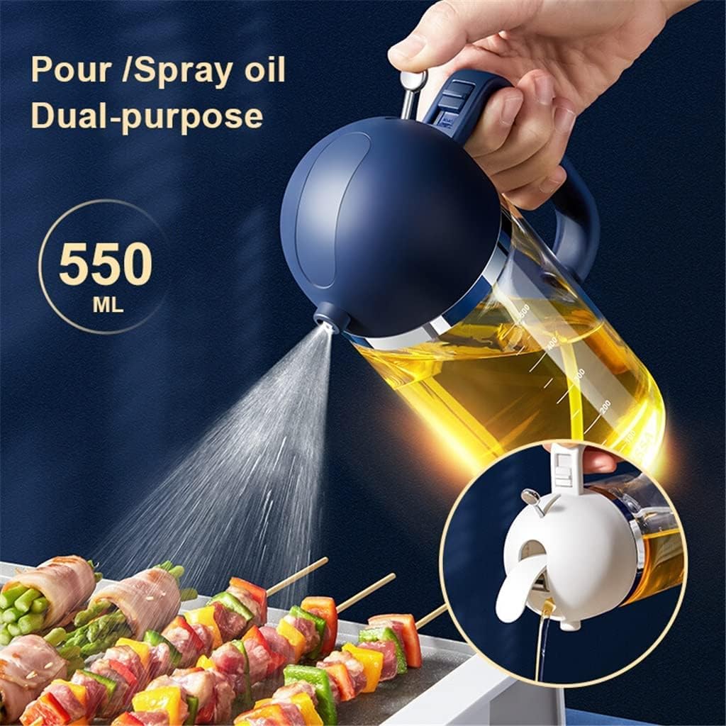 Dual-Purpose Olive Oil Spray Pouring Bottle Cooking Baking Oil Vinegar Mist Sprayer for BBQ Kitchen Glass Oil Dispenser Bottle (Color : Blue, Size : 7.8 * 20.6cm)