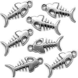 Silver Fish Bone Charms. 140 pcs Antique Silver Non-Tarnish,Lead-Free, Cadmium-Free, Nickel-Free Beads for DIY Jewelry Making,Bracelets, Necklaces, Earrings, Keychains, Crafts, Bulk