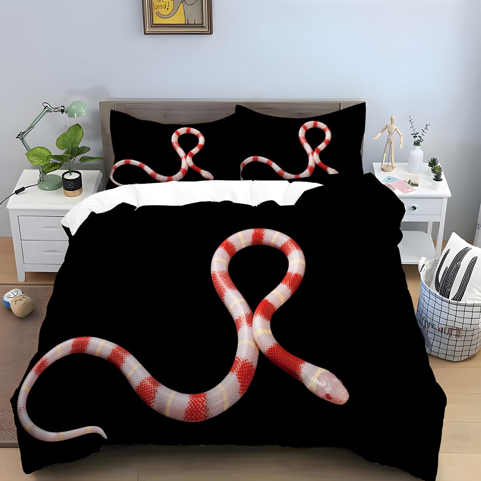 Housse de Couette 240x260 Serpent de Lait avec 2 Taies d'Oreiller Parure Lit 2 Personnes