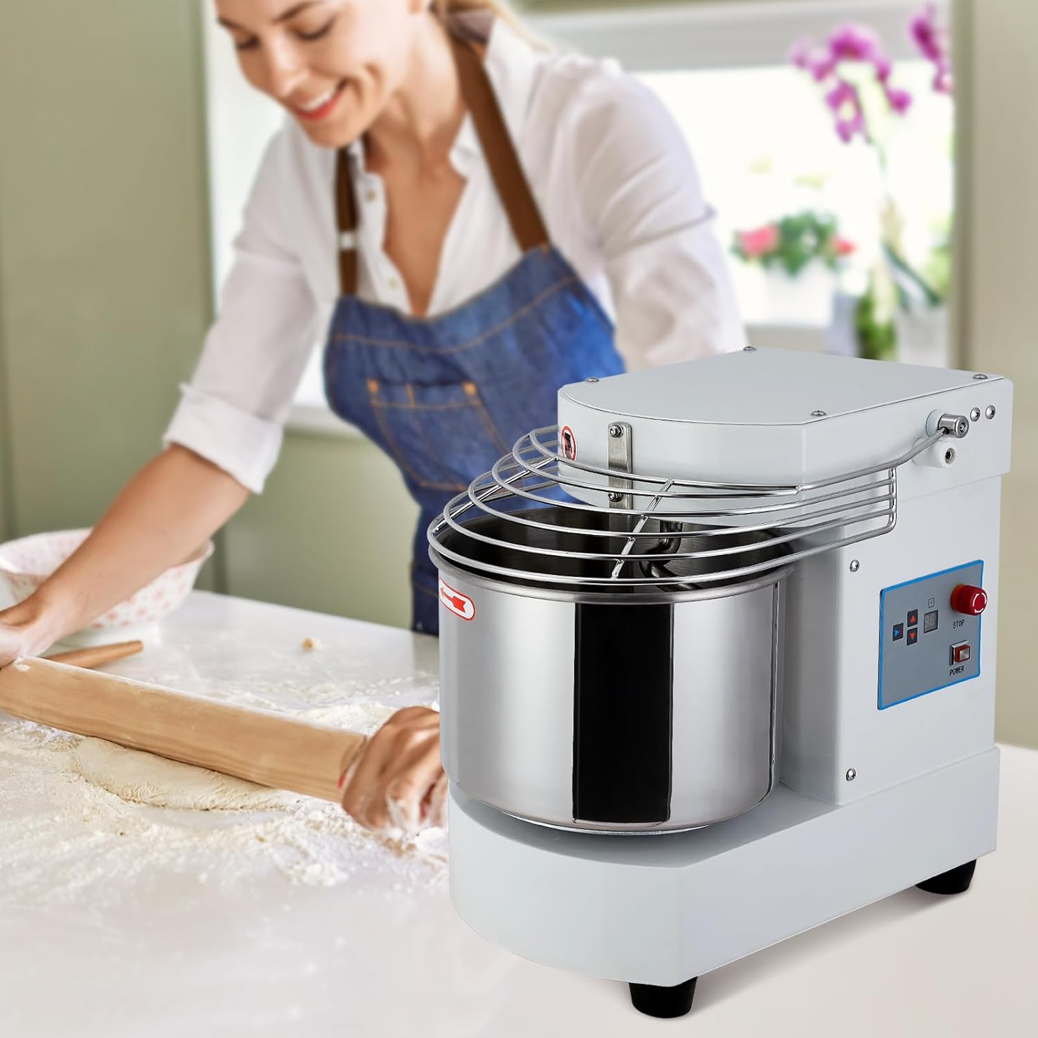 Commercial 10.5QT Dough Mixer,Food Mixer Machine 650W Dual-Rotation Kneading with Touchscreen Timer & Safety Shield, for Bakeries, Pizza Restaurants, Commercial Kitchens