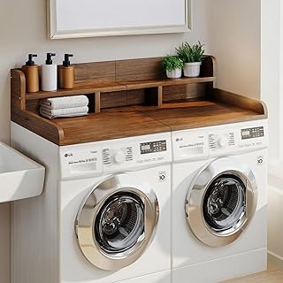 Washer Dryer Countertop, Laundry Wood Shelf Topper with Edge, 2-Tier Laundry Countertop, for Washer and Dryer Laundry Hamper Counter Storage Organization (Walnut)