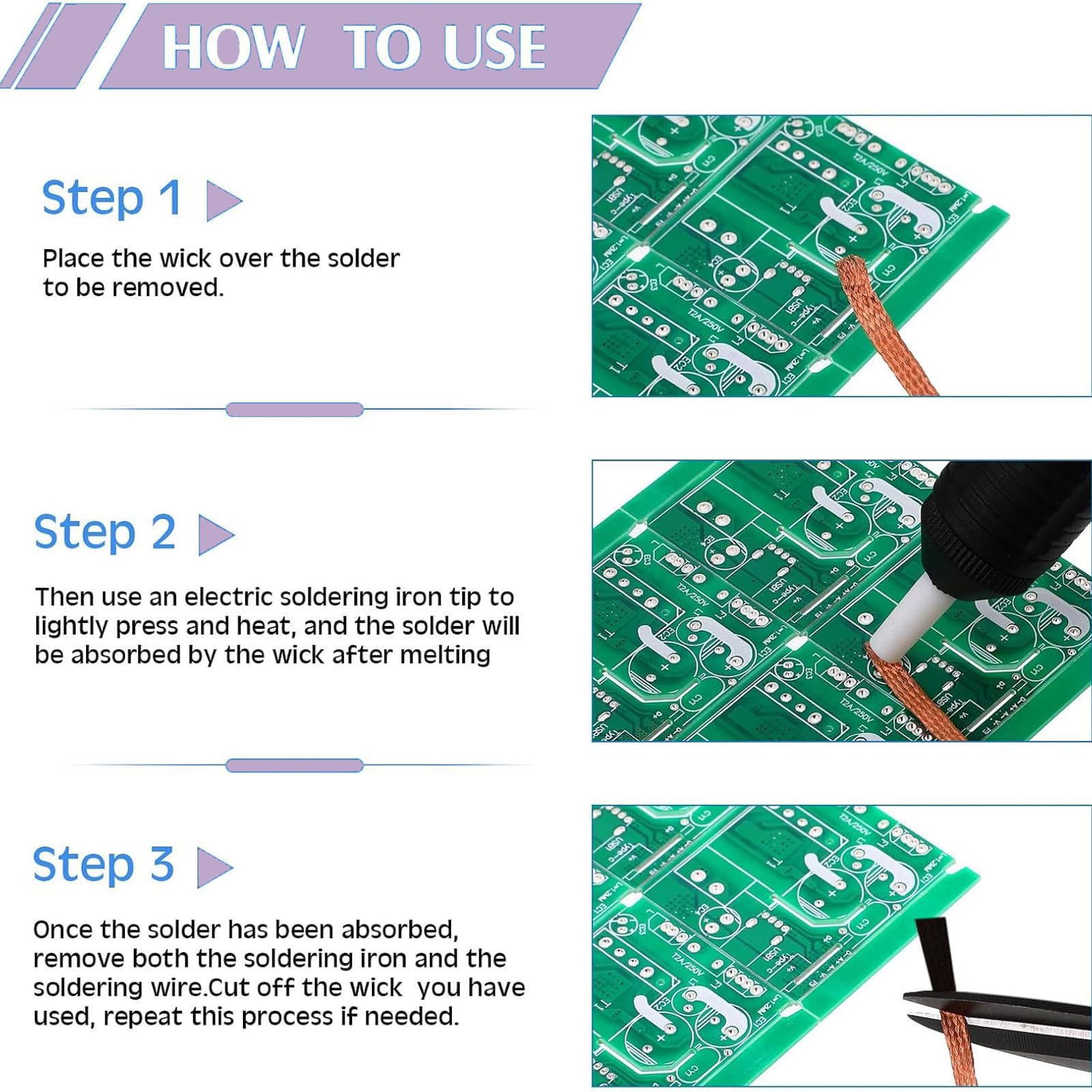 Rete Dissaldante Stoppino,4 Pezzi Treccia Dissaldante in Rame 2mm/2.5mm/3mm/3.5mm Filo di Rame per Rimozione Stagno Saldatura Elettronica e Riparazione PCB