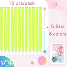 Colored Hair Extensions, 22 Inch Straight Clip in Hair Extension Body Face Hair Glitter Multi Color Rainbow Pink Red Hairpiece Extensions for Kids Girls Women (Glitter+Fluorescent Yellow)