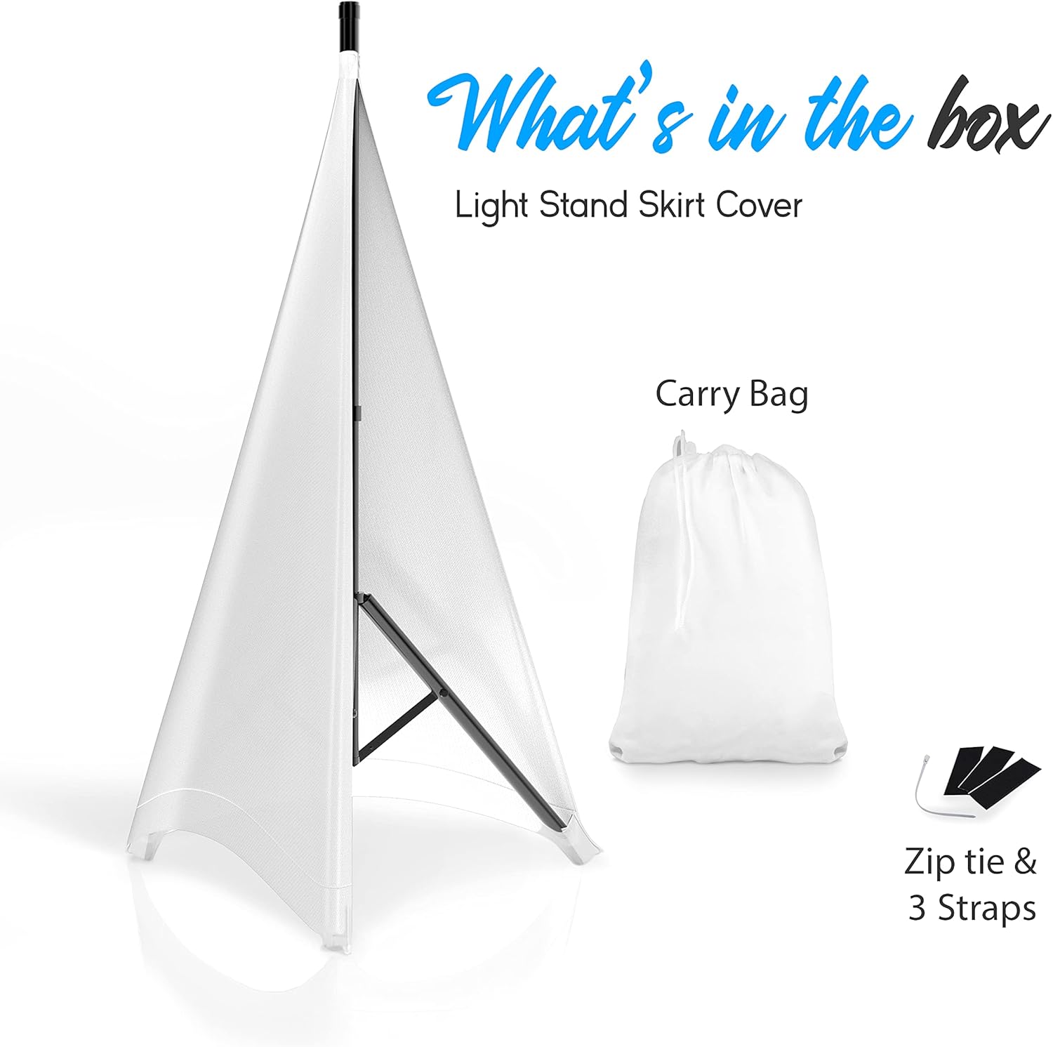 Universal Tripod Scrim-Double Sided DJ Speaker/Light Skirt Cover w/Velcro Straps, Bag, Made from Stretchable Lycra Spandex, Fit Stands Up to 75” x 43
