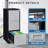 Vista 87 de Archivador vertical de 2 cajones con cerradura de metal, archivador vertical de metal, para oficina y hogar, archivadores verticales de acero