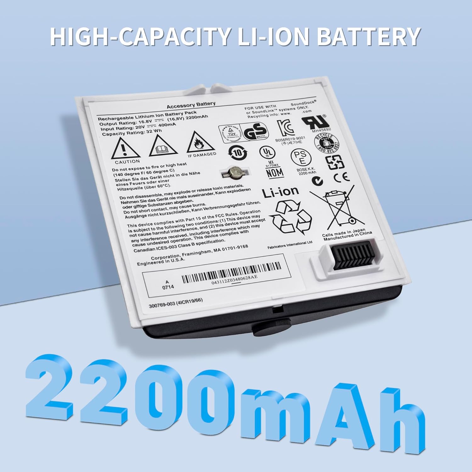 300769-003 (16.8V 32Wh /2200MAh) Replacement Battery for Bose Sounddock Portable Digital Music System SoundLink Air Series 300769-001 300769-002 300769-004 300770-001 4ICR19/66 - Image 2