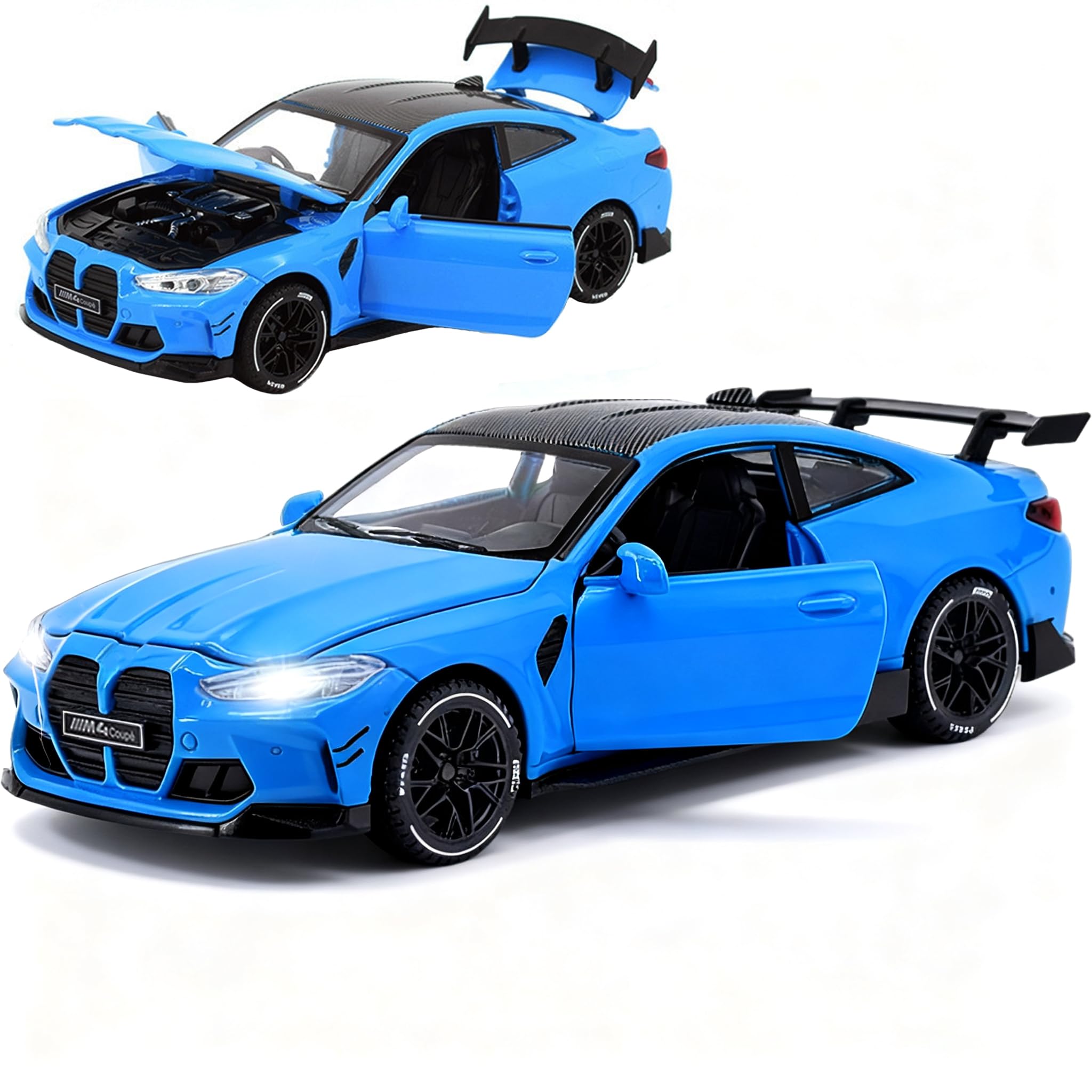 Toy Cars Compatible for M4(M Performance Parts) 1/32 Metal Model Car Pull Back Car Toys with Light and Sound Toys Car Collectible Model for Children Age 3 + Year Old (Blue)