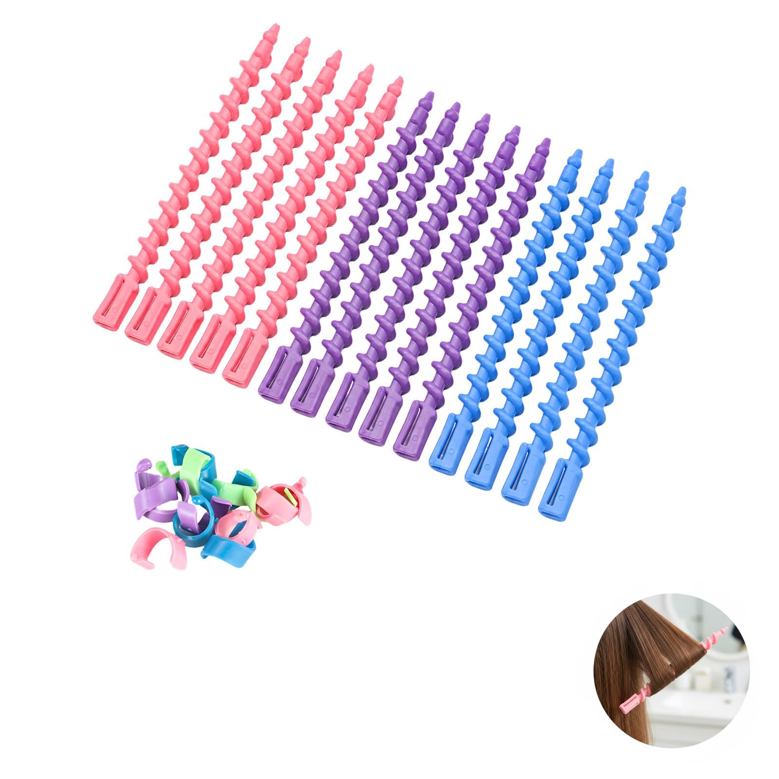 100 Stk. Spiral-Dauerwellstäbe, Lockenstäbe ohne Hitze, Dauerwellen-Lockenwickler-Set für langes Haar, Kunststoff, Stylingstäbe für individuelle Frisuren, zufällige Farben, für Wellen und Locken