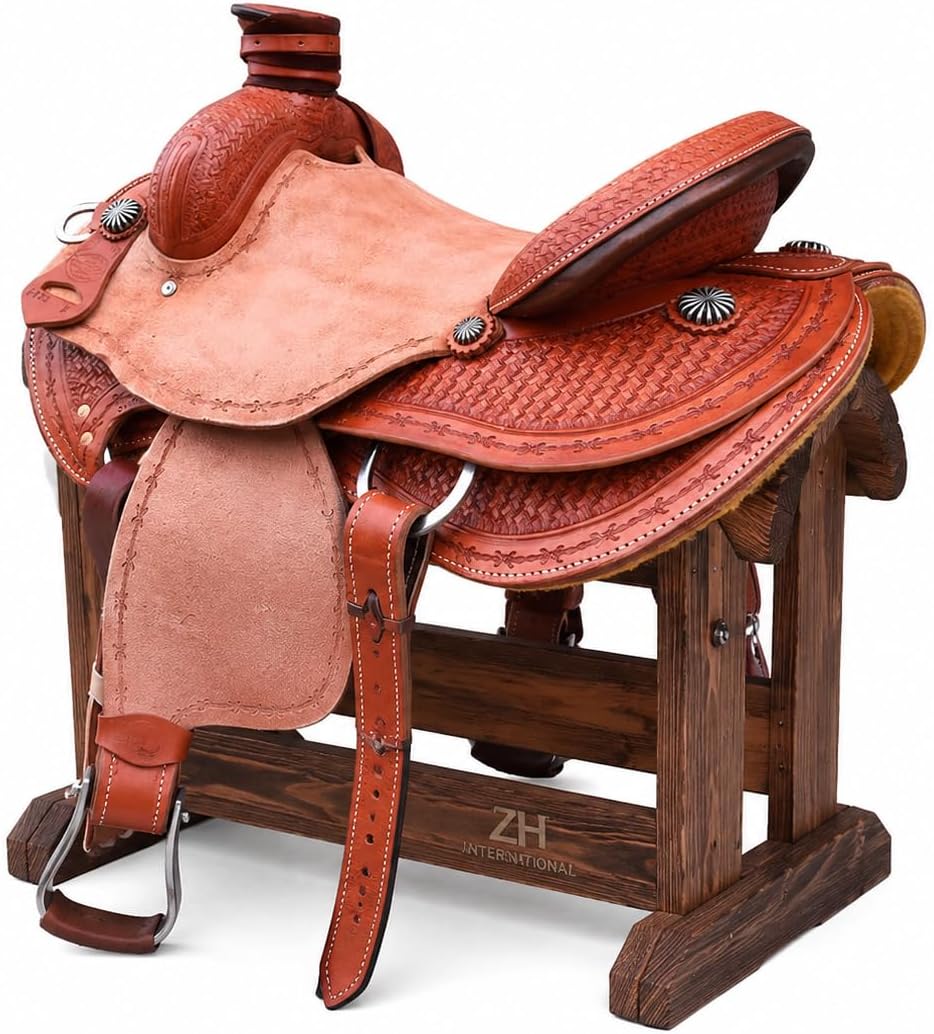 Wade Tree A Fork Roping Ranch Work Horse Saddle Handmade Tooled Carved Premium Leather Western Equestrian Trail Tack Adult & Pony Horse Riding Saddle, Size: 10-18 inch Seat, WD-80