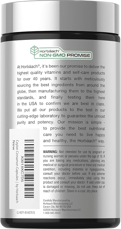 Horbaach Ceylon Cinnamon Supplement | 150 Capsules | Herbal Extract Pills | Non-GMO & Gluten Free