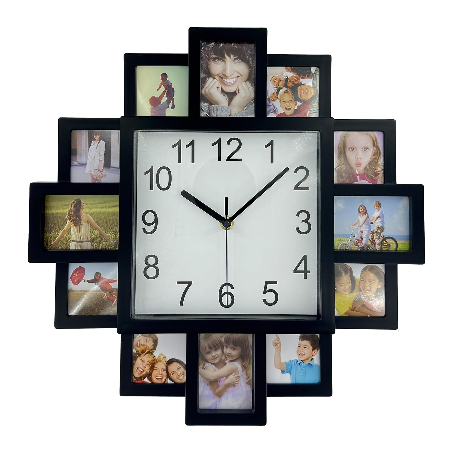 Timelike DIY Frame Clock, Black, 40cm x 40cm x 4.5cm, Analog Display, Protects Photos, Kids Art, Embroidery Designs