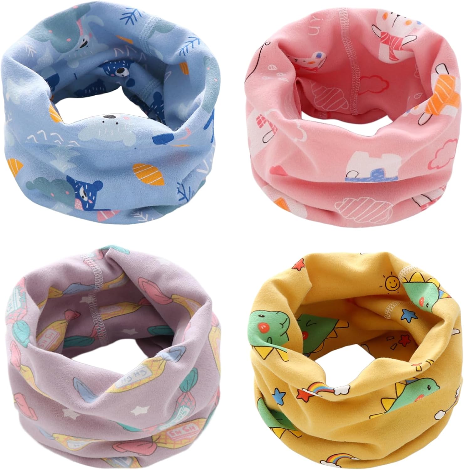 4 Pezzi Scaldacollo Bambino Bambina Sciarpa Multiuso Sciarpe Bambini Cotone O-Scaldacollo Loop Modo Cute Morbida Fazzoletto da Collo Sciarpa Multifunzionale per Inverno Primavera Autunno