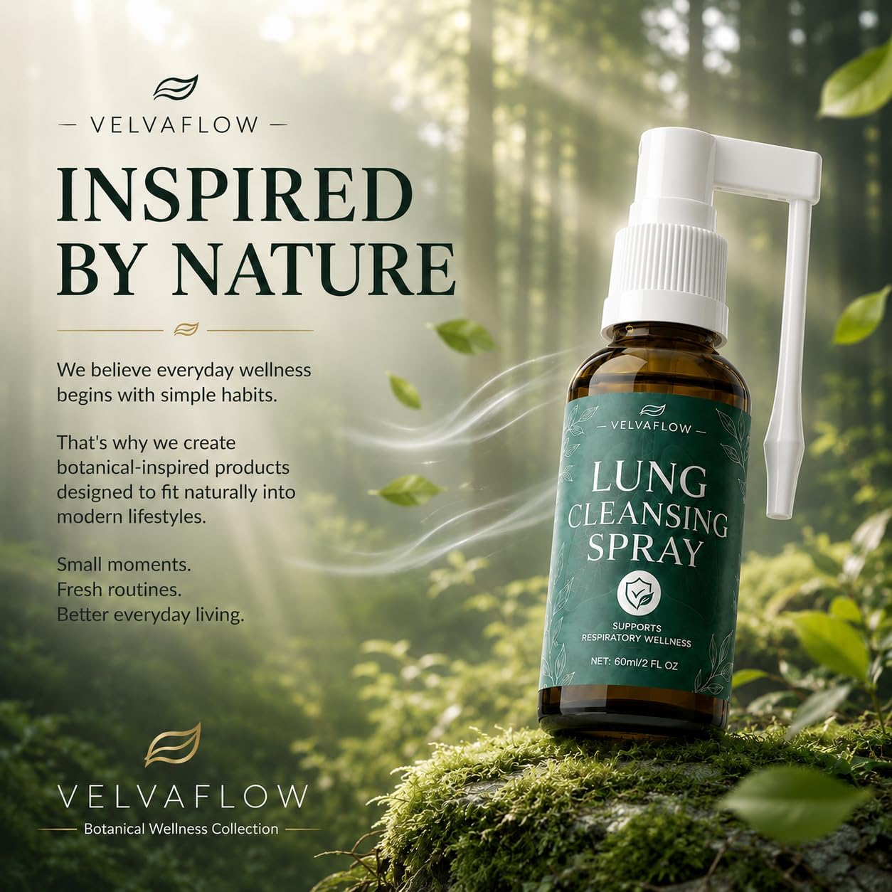VelvaFlow Lung Cleansing Spray, Respiratory Wellness Support Oral Mist, Convenient Portable Spray for Daily Wellness Routines, 2 Fl Oz (60 mL), 1 Pack
