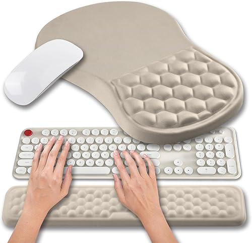 Miniatura 22 de Hokafenle Juego de alfombrilla de mouse ergonómica 2 en 1 con soporte para muñeca y reposamuñecas para teclado de computadora, con diseño de gel