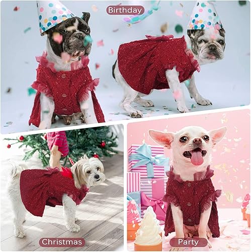Vista 7 de Kuoser Vestido para perro, lindos vestidos para perros pequeños y niña, elegante tutú para cachorro con nudo de lazo, disfraz de princesa para Rojo