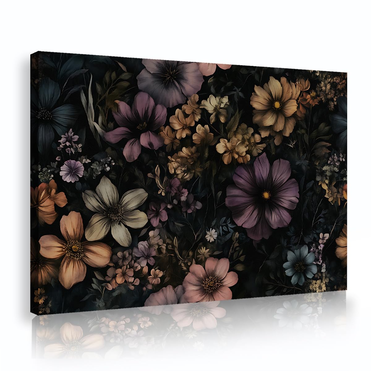 TOANGWALL Gothic Moody Dark Floral Framed Canvas Wall Art Vintage Botanical Flower Poster Painting Contemporary Artistic Print for Bedroom Living Room Decor 80x120cm