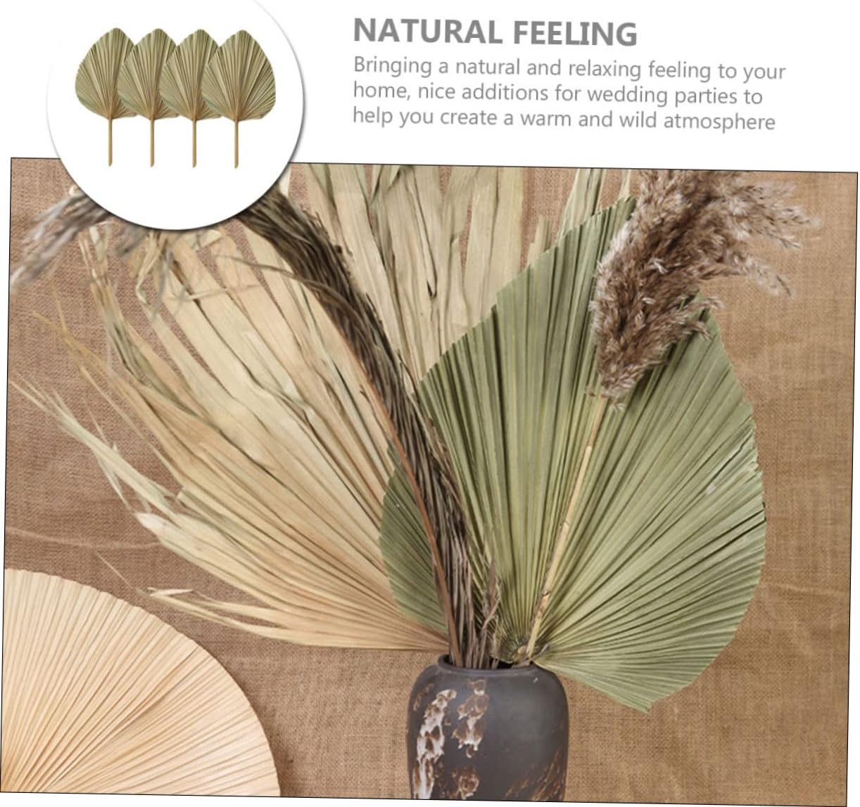 PRETYZOOM 4pcs Dried Palm Leaf Decorations for Wedding and Natural Wall Art for Boho Style Home Elegant Palm Leaves Ornaments for Living Room Cafe and Events