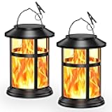 Wdtpro 2 Pack Solar Lanterns Outdoor, Two Modes Solid Light & Flickering Flame, Solar Powered LED Waterproof Hanging Lights for Outside, Garden, Yard, Patio Decor