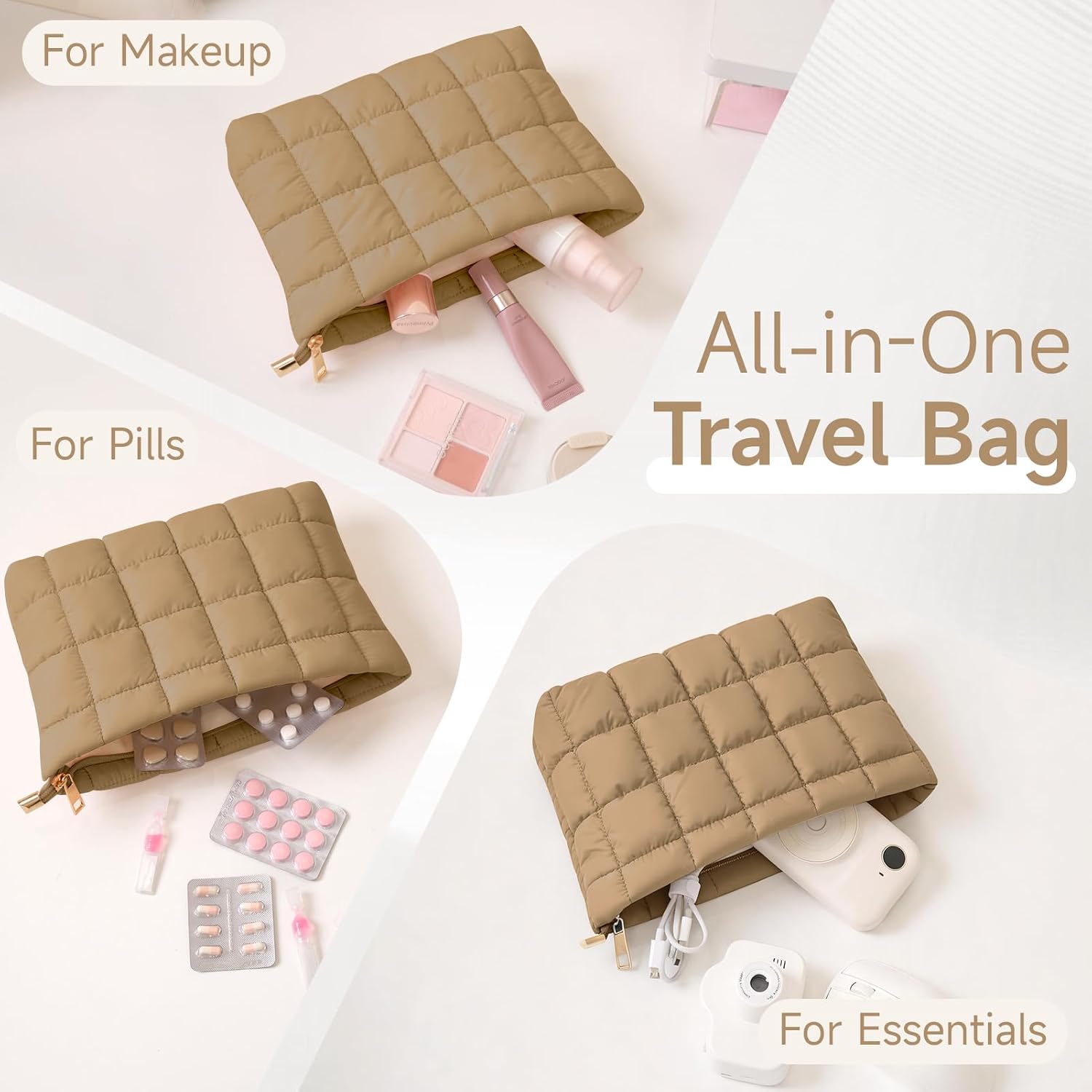 MOONTOUR Makeup Bag Organizer for Women Puffy Quilted Travel Toiletry Bag image 5