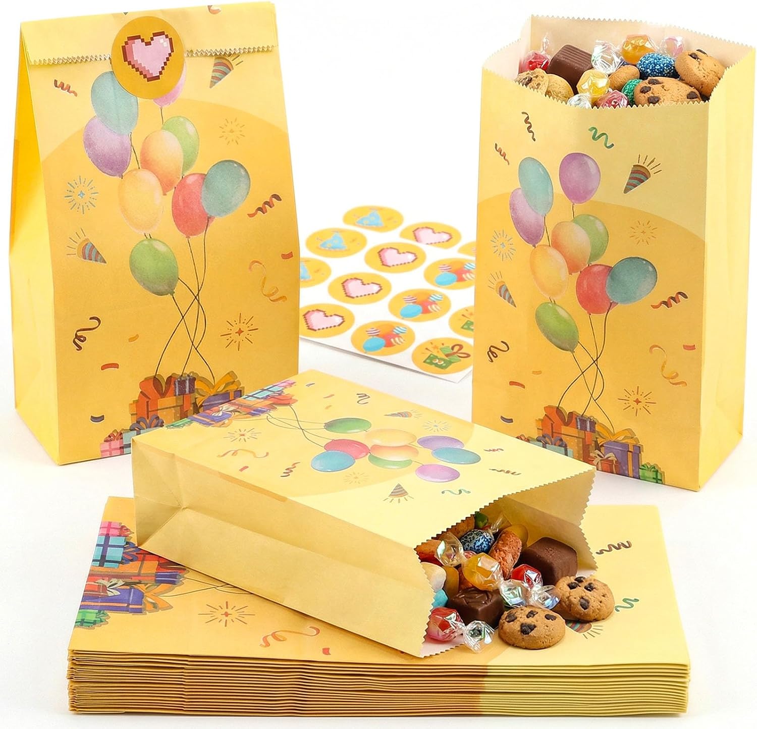 LovesTown 24 Birthday Favor Bags with Stickers, Balloon and Gift Designs
