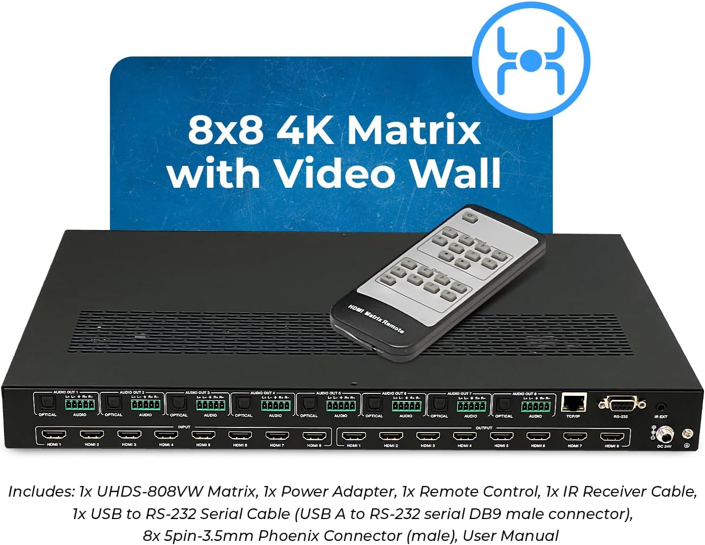 OREI 8x8 HDMI Matrix Switch 4K@60Hz Seamless Video Wall Controller 18Gbps HDR HDCP 2.2 Audio Extraction Web GUI IR RS-232 & TCP/IP Control (UHDS-808VW) image 3