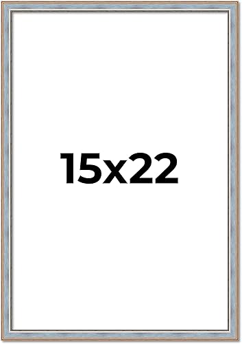 Marco de madera maciza con acabado plateado de peltre antiguo de 15 x 22 pulgadas, acrílico UV, respaldo de espuma y accesorios para colgar incluidos