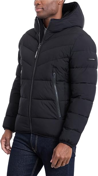 Calvin Klein Men's Winter Coat - Puffer Stretch Jacket With Sherpa Hood Jacket