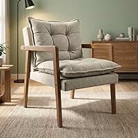 Poltrona em Madeira Maciça Confortável Sala de Estar para Sala com Design Elegante Estilo Retrô Estofado tecido linho Estrutura em Madeira Natural Design Elegante e Confortável MOBLAN decor (CINZA)