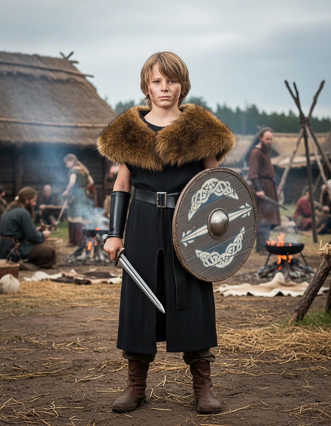 Kids Renaissance Medieval Knight Robe Viking outfit Warrior LARP Tunic Halloween Costume Accessories Set