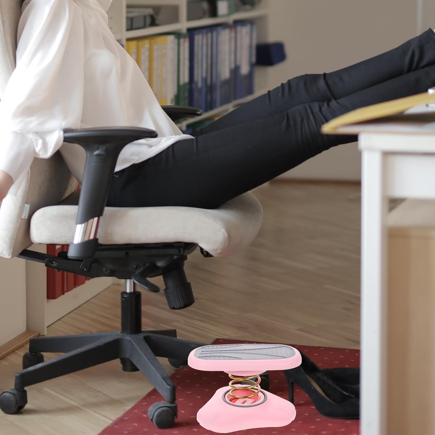 Ciieeo 2pcs Pink Ergonomic Foot Rest Under Desk Adjustable Foot Stool for Office Chair and Airplane Travel, Multi-Functional Rocking Footrest for Leg Support and Relaxation
