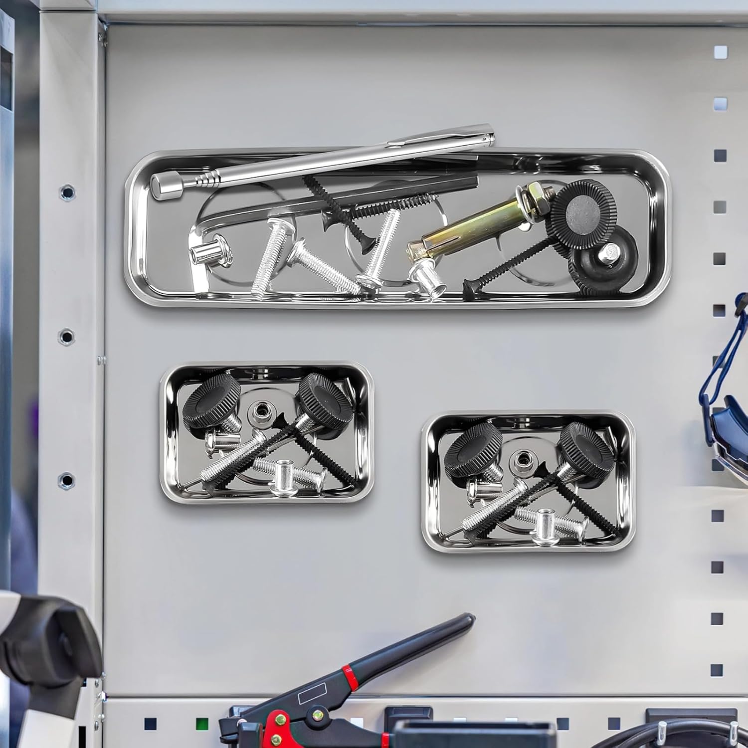 3 Pcs Magnetic Parts Tray, Magnetic Tool Tray, Stainless Steel Magnetic Tray Holder for Screws, Parts, and Drill Bits, Magnetic Base