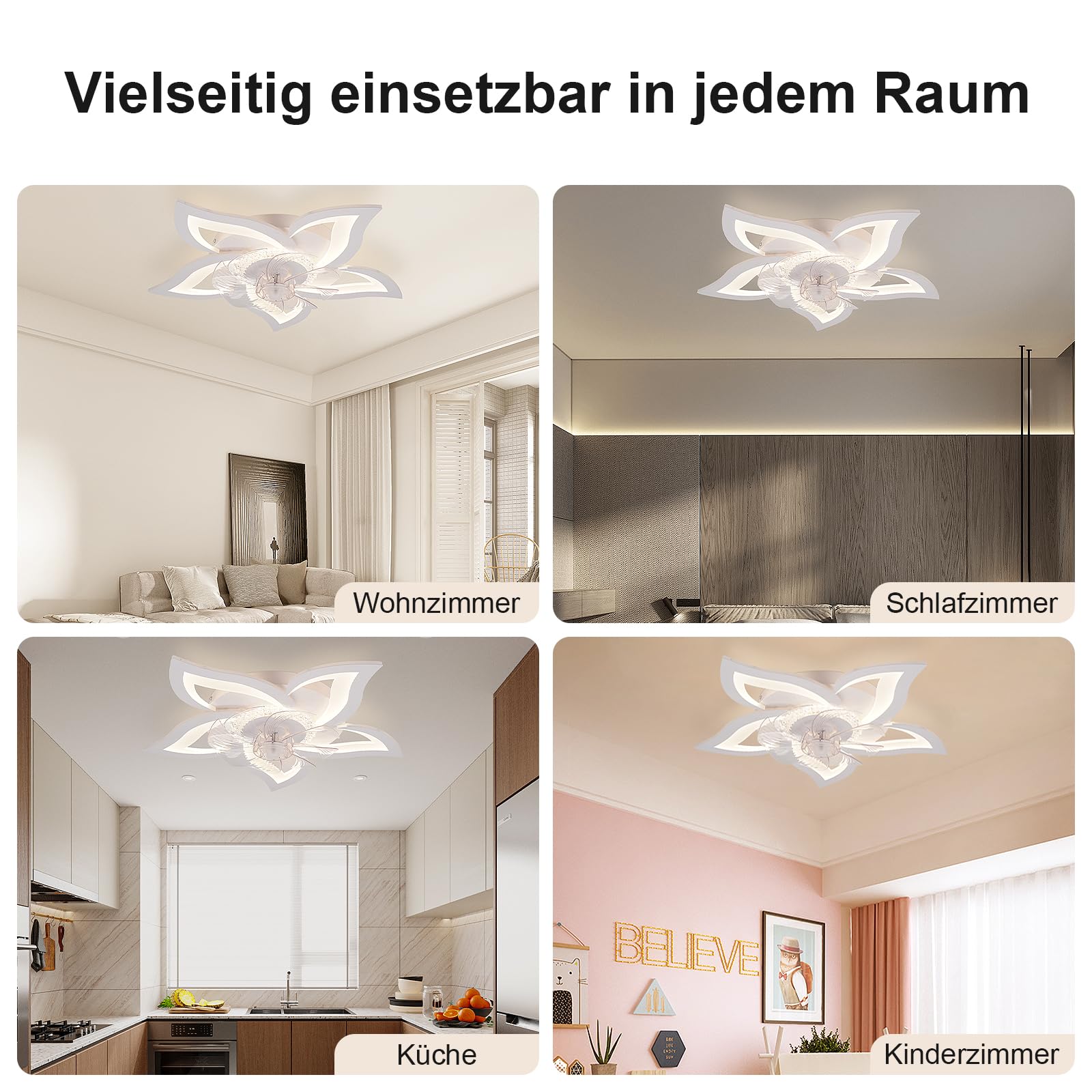 LED Deckenventilator mit Licht Leise, 69 cm Deckenventilator mit Beleuchtung Dimmbar (3000K-6000K), App & Fernbedienung, für Schlafzimmer/Wohnzimmer, 47W, Weiß