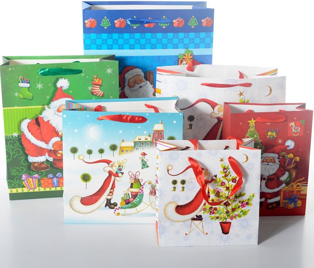 6-Pack High Quality Christmas Paper Gift Bags, with Ribbon Handle (2 Large, 2 Medium, 2 Small), by Lynnwang Design