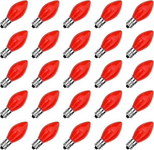 SUNSGNE C7 Bombillas de luz nocturna de repuesto rojas de Navidad, bombillas de base de candelabro E12 de 5 W, ideales para luces nocturnas