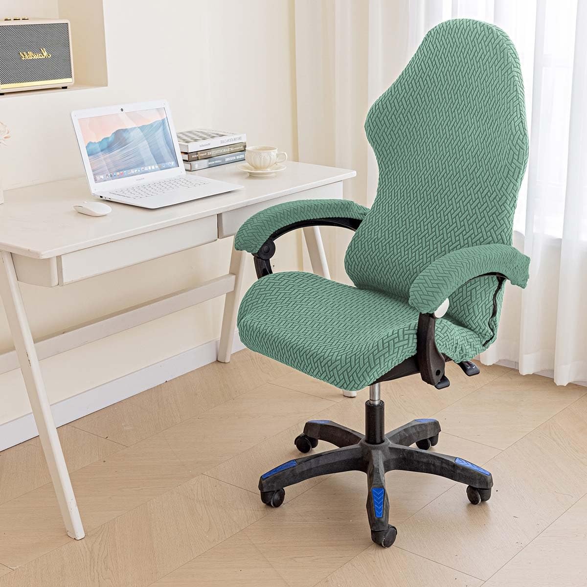 Set di coperture per sedia da gaming, con braccioli e cuscino per seduta, protezione elastica per sedia da ufficio, protezione per sgabello da gioco ed elegante (J)