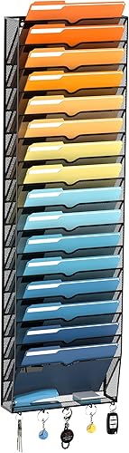 Miniatura 8 de SUPEASY Soporte para archivos de pared de malla de 7 niveles, organizador de archivos de pared colgante, organización de oficina para papeles,