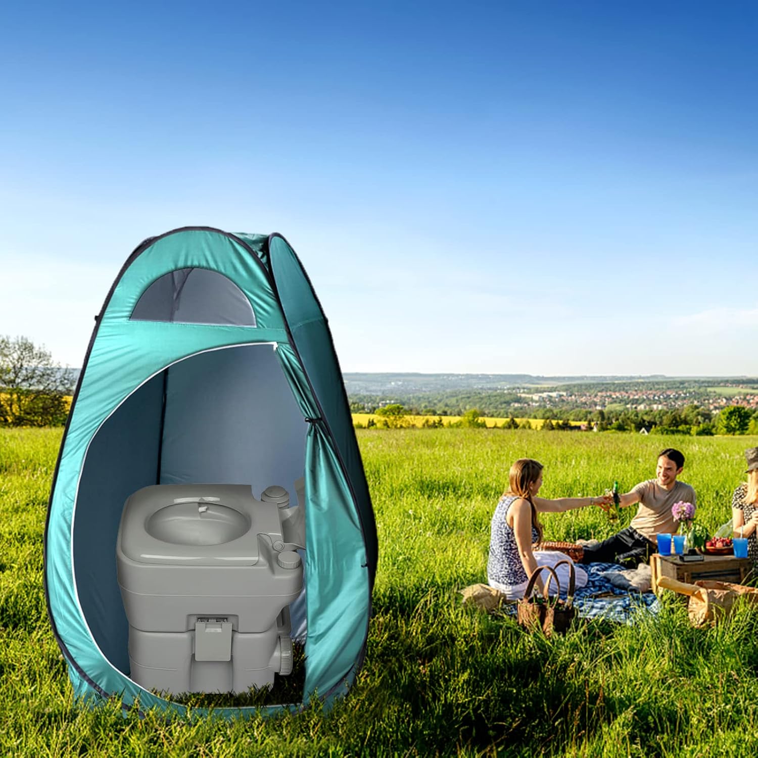 Outvita Pop Up Shower Tent, Instant Privacy Dressing Changing & Toilet Tent, 74’’ Portable Outdoor Shelter for Camping Hiking Fishing Picnic Beach with Carry Bag (Green)
