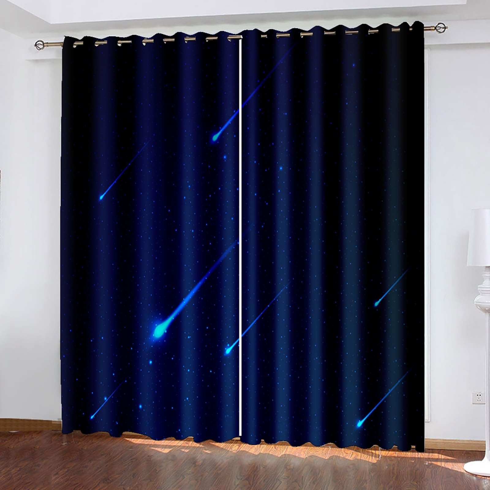 Schlafzimmer Vorhänge Blickdicht, 152x214cm Dunkelblau Meteor Sternenhimmel Vorhang für Wohnzimmer/Schlafzimmer