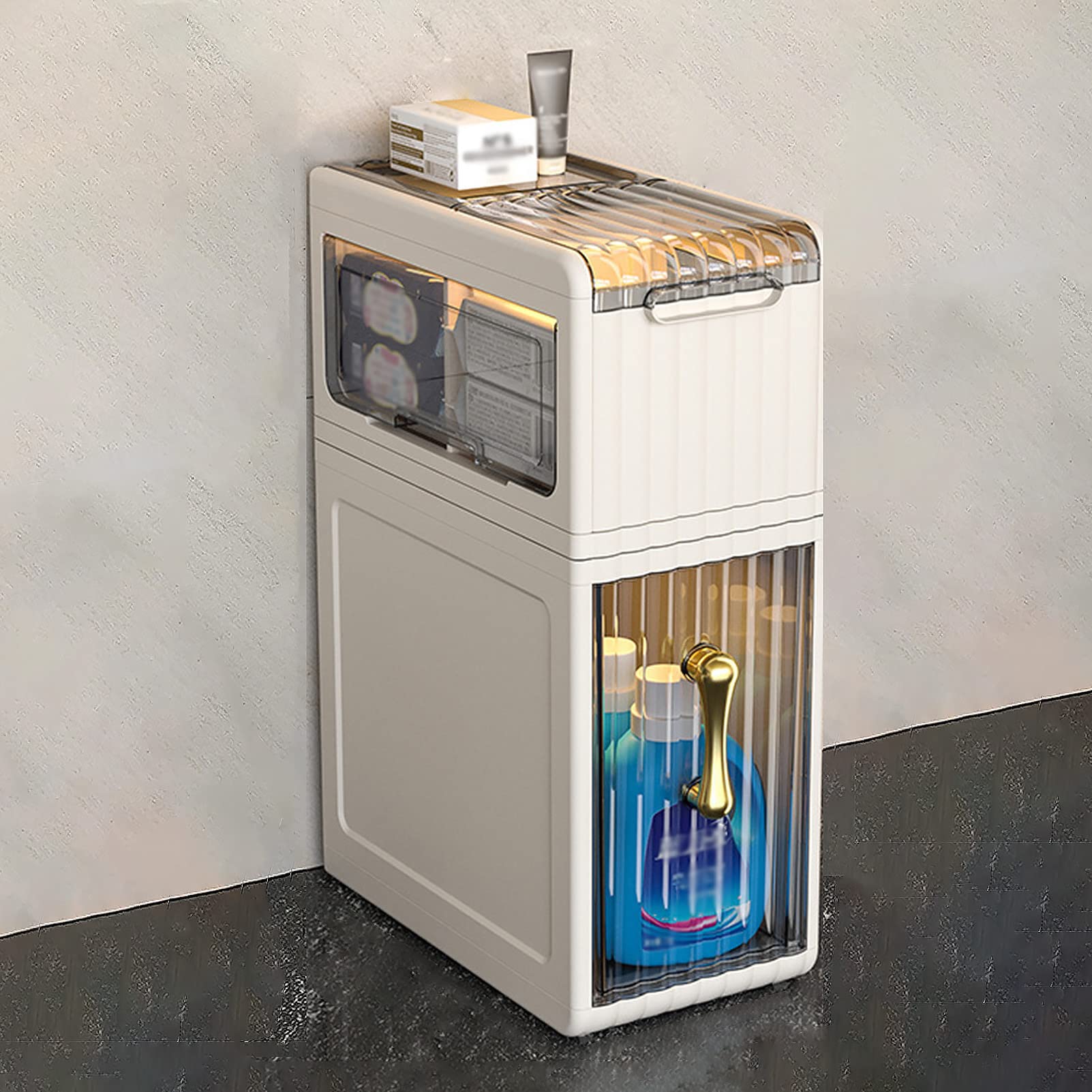KAMPCO Organizador de Papel higiénico para gabinete de baño, Organizador Estrecho para Espacios de baño, cajón, Estante, Almacenamiento para el Piso del Inodoro