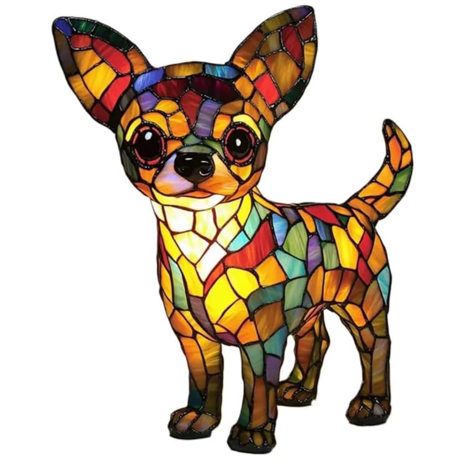 MZU Small Dog Lamp, Retro Stained Resin Tabletop Night Light, 3D Cute Puppy Table Lamps, Gift for Lovers Home Decor (Chihuahua)